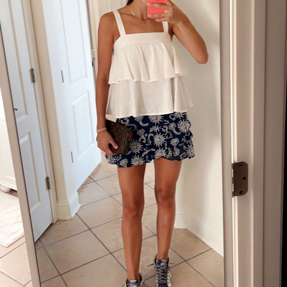 DO+BE navy ruffle paisley skirt